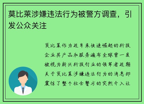 莫比莱涉嫌违法行为被警方调查，引发公众关注